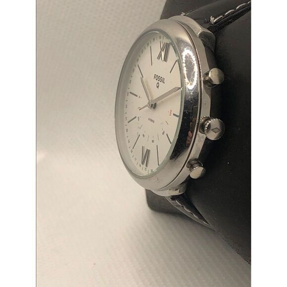 Fossil FTW5021 Women's Black Leather Analog Silver Dial Hybrid Smart Watch HO380 - Picture 2 of 9